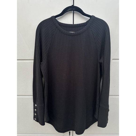 Chaser Women’s Black Long Sleeve Waffle Knit Thermal Top Button Cuffs Sz XLarge - Picture 2 of 14